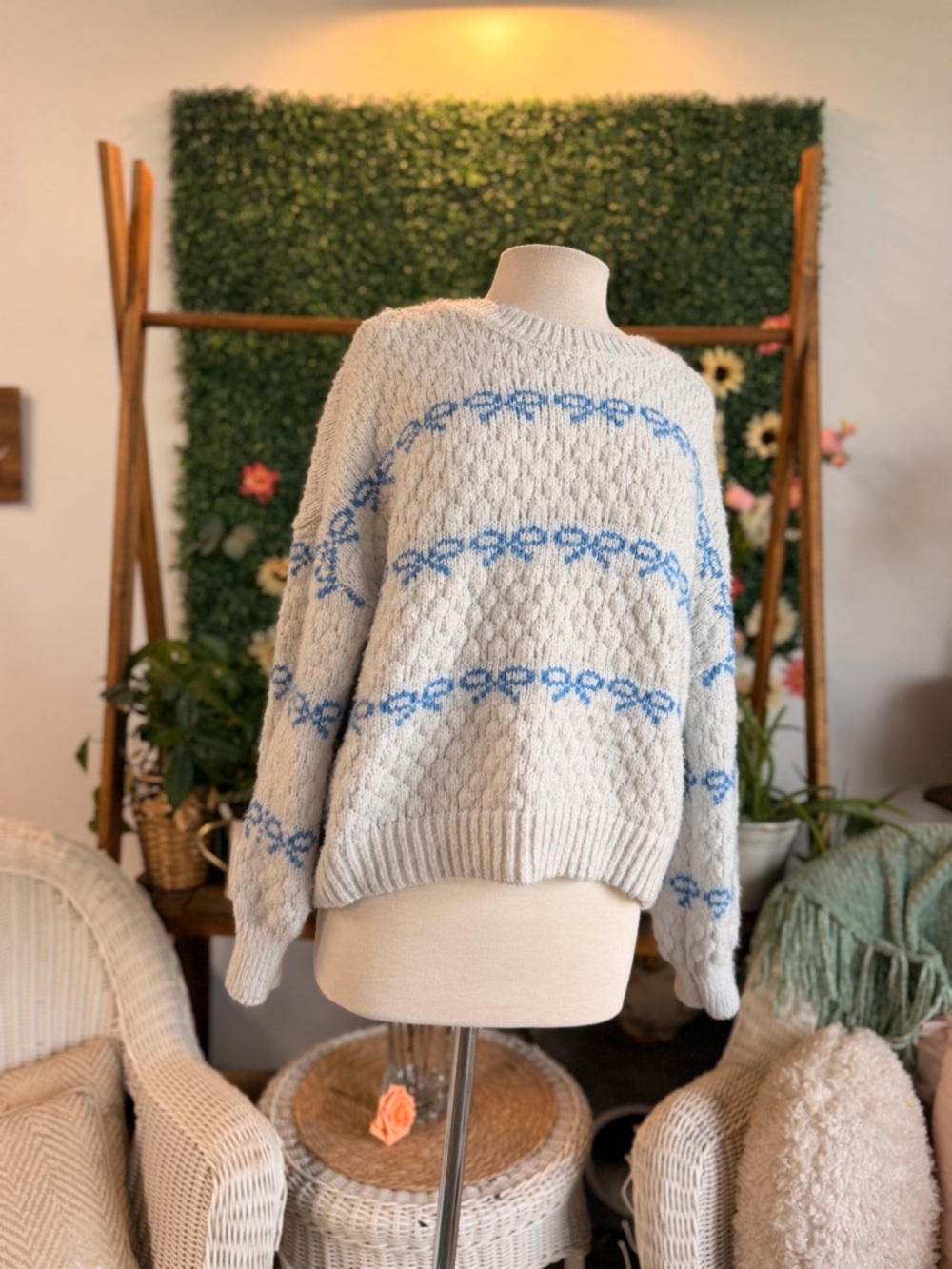 Altar'd State Cream Sweater with Blue Band Motif